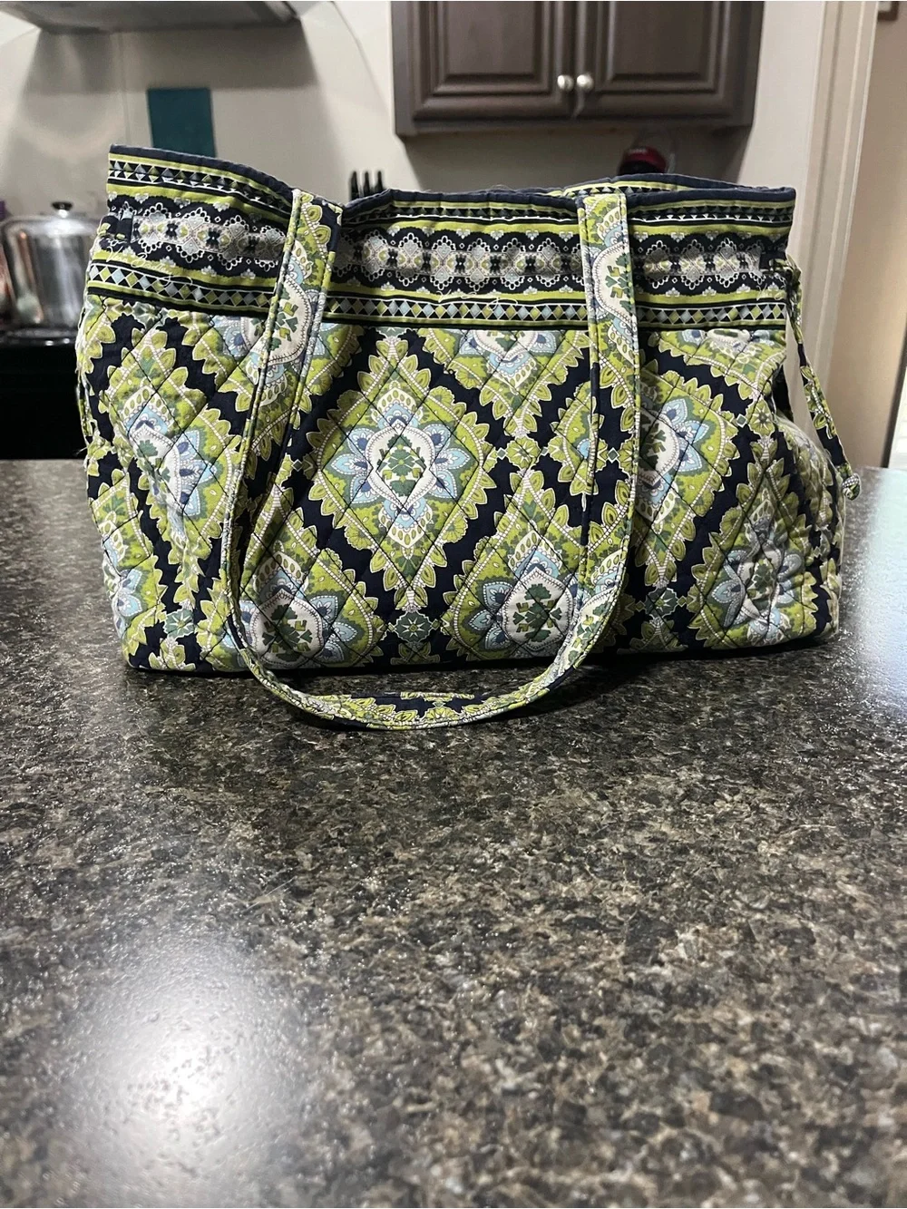 Vera Bradley Navy and Lime Green Quilted Tote